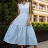 YYFS Women's Fashion Summer Spring Stripe Print Sleeveless Stand-collar High Waist Casual Dresses