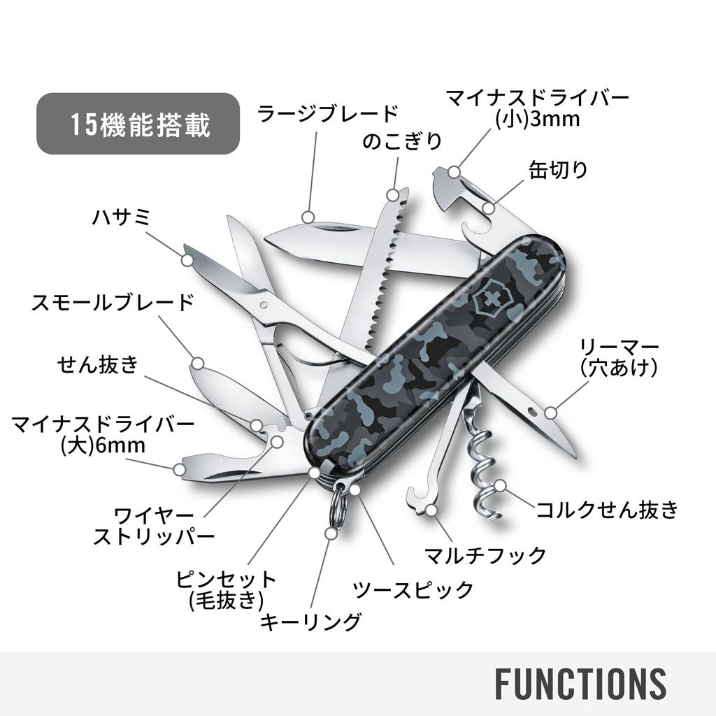 VICTORINOX Huntsman Темно-синий Камуфляж Швейцарский армейский нож Аварийный с ножницами и пилой 15 - Многофункциональный, Готовность, Туризм, Кемпинг, - Функции,