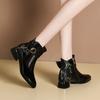 Черные лаковые ботильоны осенне-зимние кожаные туфли мягкая кожа маленькие короткие ботинки женские ботинки Мартин средний каблук женская обувь l
