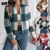 Autumn and Winter Casual Plaid Long-sleeved Woolen Jacket Women's Wear