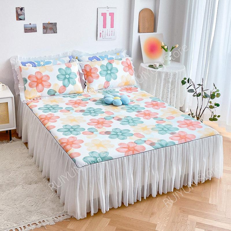 Декоративная кружевная юбка с рюшами, нескользящий наматрасник, юбка-кровать с принтом принцессы, простыня, покрывало, домашнее покрывало, юбка-кровать