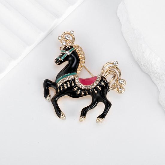 Cute Enamel Horse Brooch Rhinestone Horse Lapel Pin Alloy Animal Brooch Pin Outfit Accessory for Coats Scarves Bags