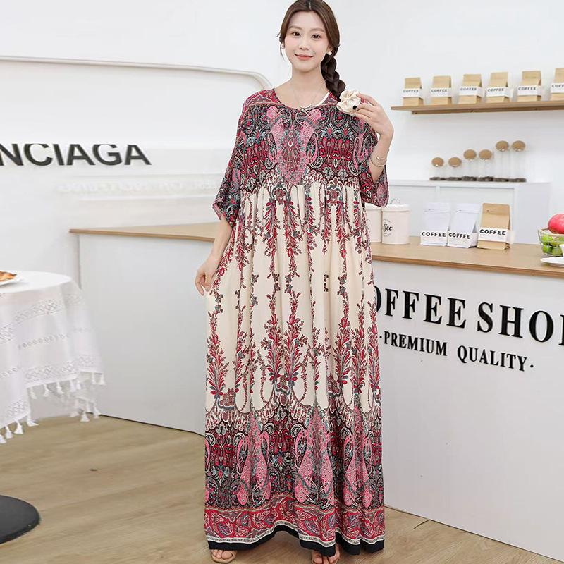 Юго-Восточная Азия 100 кг супер пышное платье пышная девушка плюс короткий рукав платье для беременных свободная цветочная пляжная длинная юбка