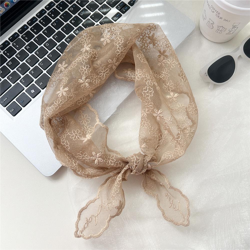 Хлопковый льняной кружевной треугольный шарф для женщин на весну, осень и лето, маленький цветочный маленький шарф, украшение на голову, тонкий стильный шелковый шарф