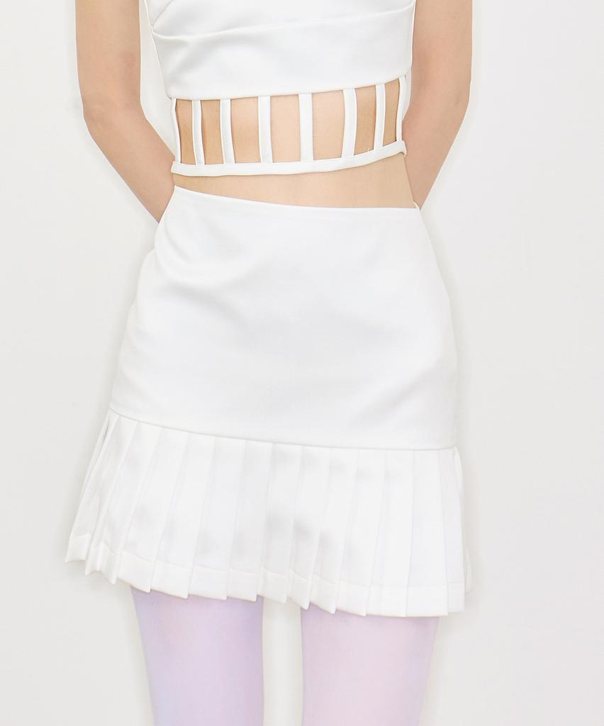 Leobyui Box Pleated Satin Skirt White