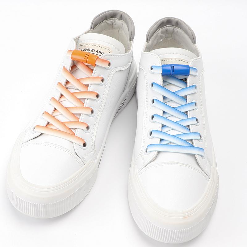 Магнитные шнурки с замком без завязывания, плоские эластичные градиентные разноцветные шнурки для кроссовок для детей и взрослых, шнурки без завязывания