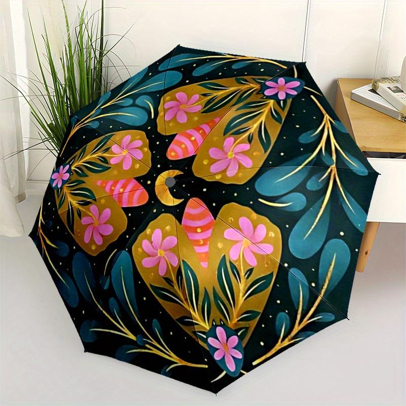 1pc Floral Mandala Print Automatic Open/close Folding Umbrella, Compact Portable Travel Umbrella, Durable Construction yy250809060