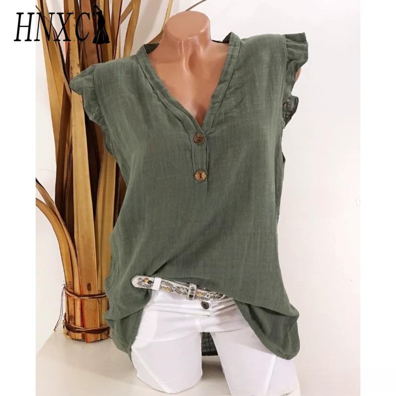 HNXC Women's Fashion Casual Solid Color Print Sleeveless V Neck Blouses & Shirts