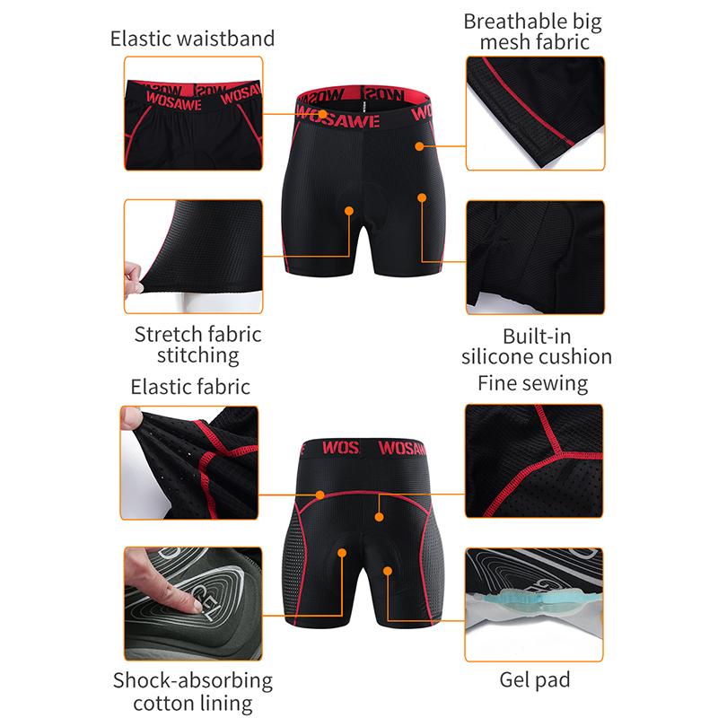 Велосипедные шорты WOSAWE мужские MTB велосипедные дышащие трусы с гелевой подкладкой