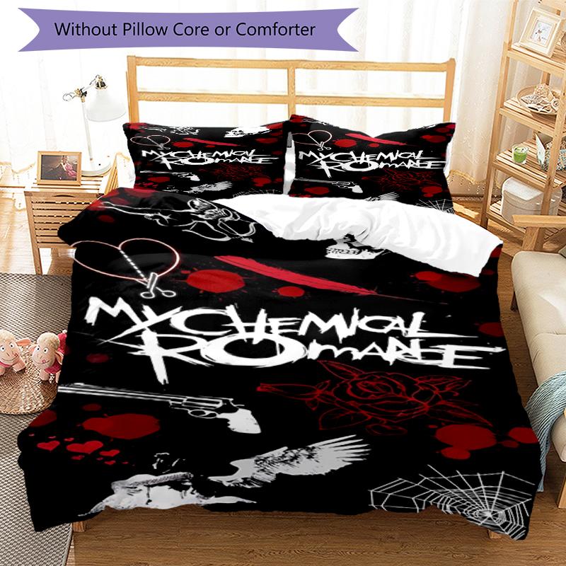 3pcs My Chemical Romance Bedding Set Duvet Cover Closure Includes 1 Duvet Cover & 2 Pillowcases, Soft and Comfortable for All Seasons.