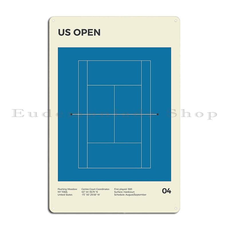US Open The Grand Slam Tennis Court Illustration Tournament Metal Club Cinema Garage Character Tin Sign Poster