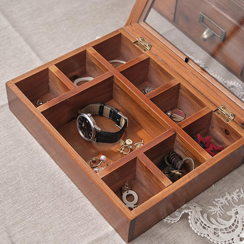 Винтажная шкатулка для колец, деревянная шкатулка с прозрачной крышкой, портативная шкатулка для украшений, коробки для демонстрации браслетов и сережек
