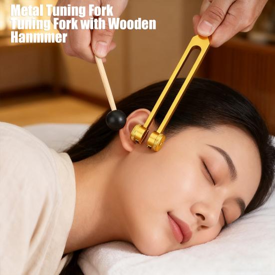Aluminum Tuning Fork with Wooden Hanmmer Wrench Rag 128/256/512HZ Healing Instrument Tuning Fork Yoga Meditation Relaxation Accessories