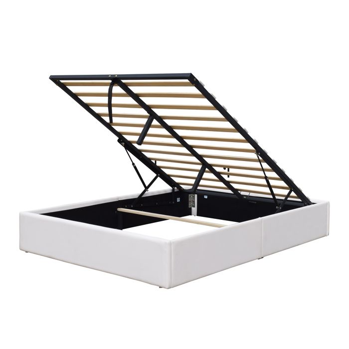 Lit coffre - Manon - 140x200 cm - Blanc - 14 lattes - Design contemporain