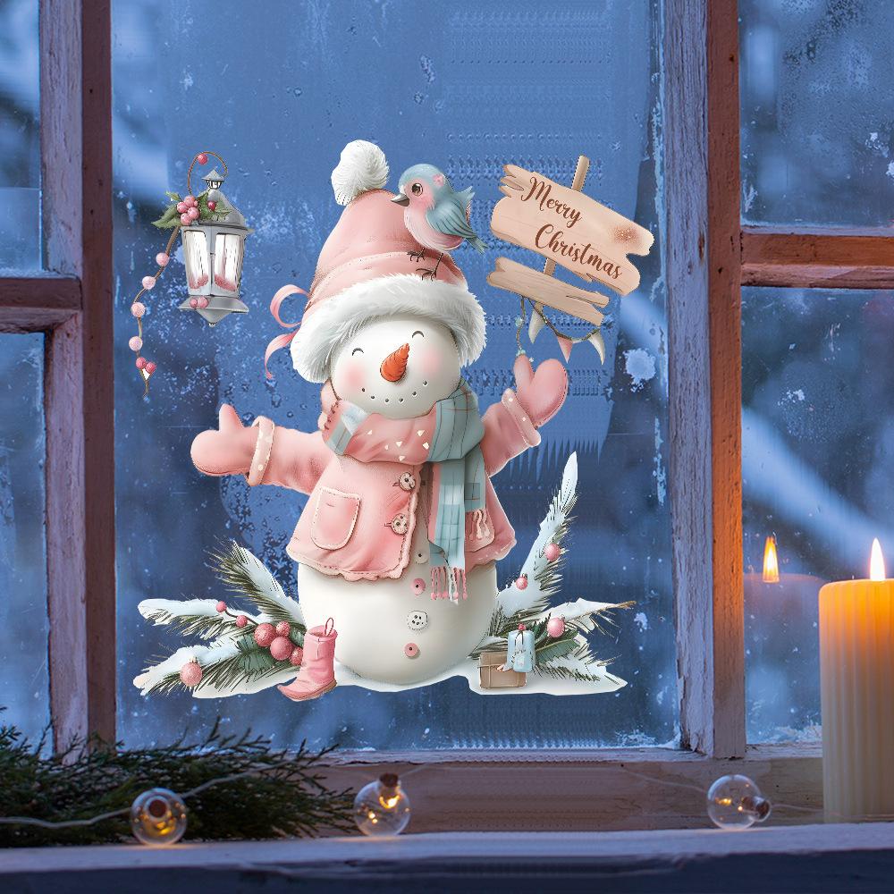 Рождественские наклейки на окна, наклейка на окна со снеговиком и оленем, рождественские украшения для дома, Навидад, с Новым годом
