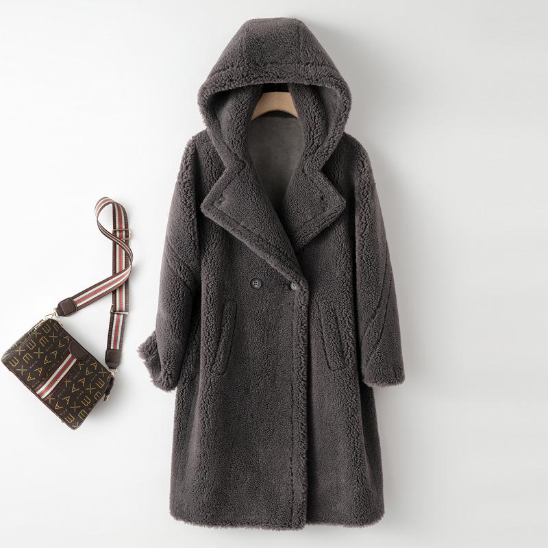 Пальто из плюшевого мишки женское зимнее 2024 года стрижка овец средняя и длинная шуба из ягненка с интегрированным мехом