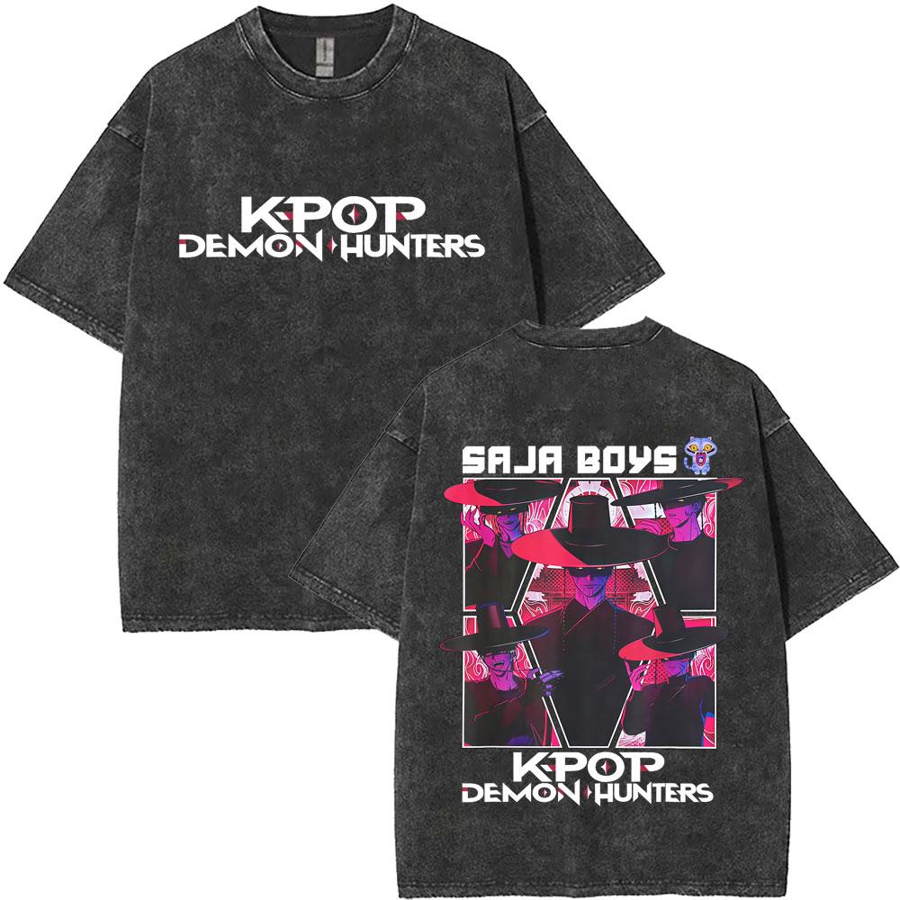 Женские K-pop Saja Boys Demon Hunters Фильм Графические Футболки Женские Харадзюку Винтажные Стиранные Большие Хлопковые Футболки