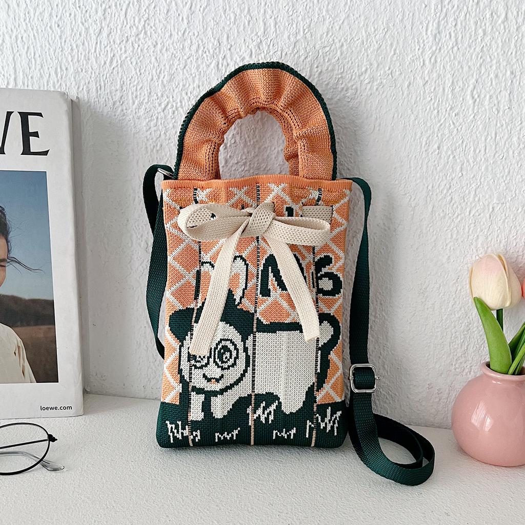 Нишевый дизайн Милая мультяшная мини-вязаная сумка для мобильного телефона Универсальная маленькая портативная сумка-мессенджер для поездок на работу Маленькая квадратная сумка