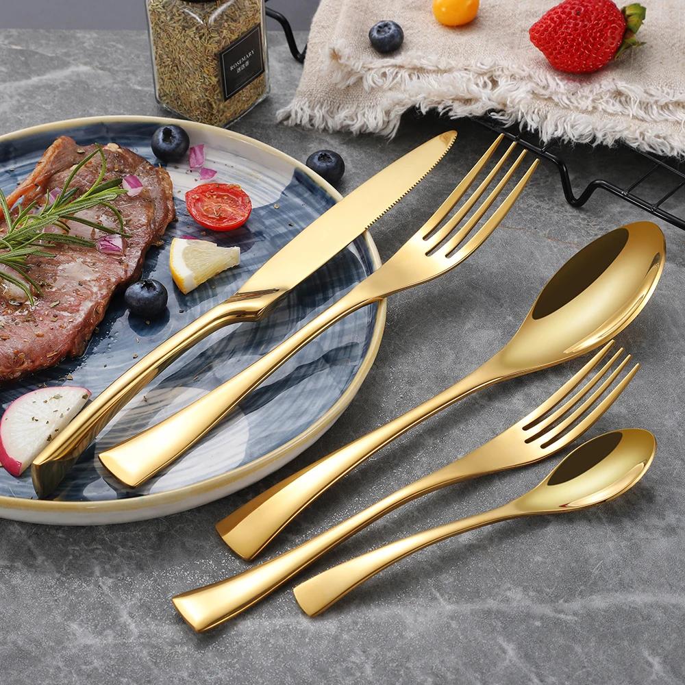 20Pcs/set Stainless Steel Black Rose Gold Cutlery Set Dinnerware Tableware Silverware With Salad Dessert Fork Drop Shipping