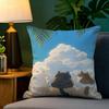 Cute cat illustration decoration  Pillow Case Natural Linen Pillow Case DoubleSided Decor Sofa Pillowcase Home Decor