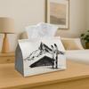 1pc Minimal Ink Drawing- Tissue Box, Cabin Mountain Sketch, Easy To Clean, Outdoor Party Supplies, Everyday Desktop Tissue Storage Box, Suitable For, 