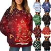 Ladies' Fashionable Long Sleeved Pullover With Christmas Print Hooded Pocket Sweatshirt