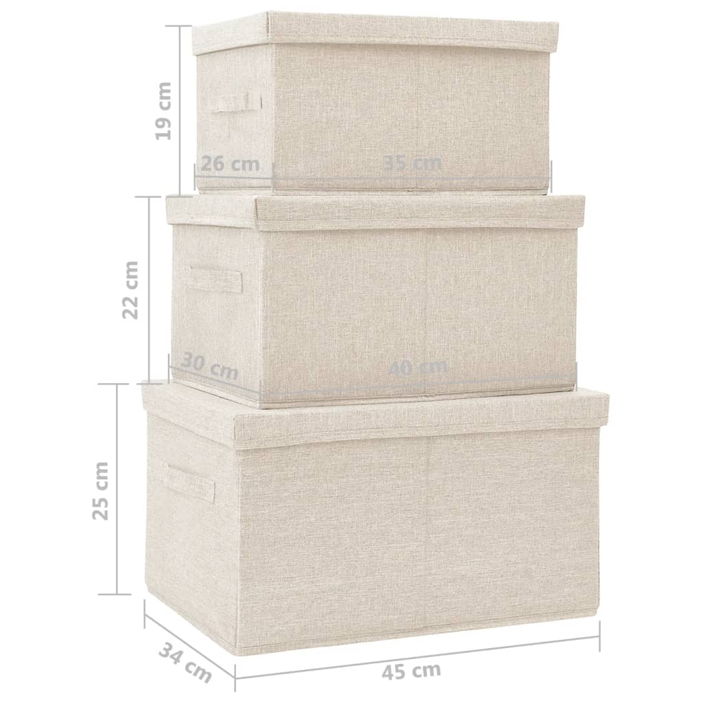 3 Piece Storage Box Set Stackable Fabric Boxes in Cream
