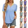 Женские топы, рубашки с коротким рукавом, повседневные летние топы с V-образным вырезом, плиссированные футболки на пуговицах, свободные туники, блузки