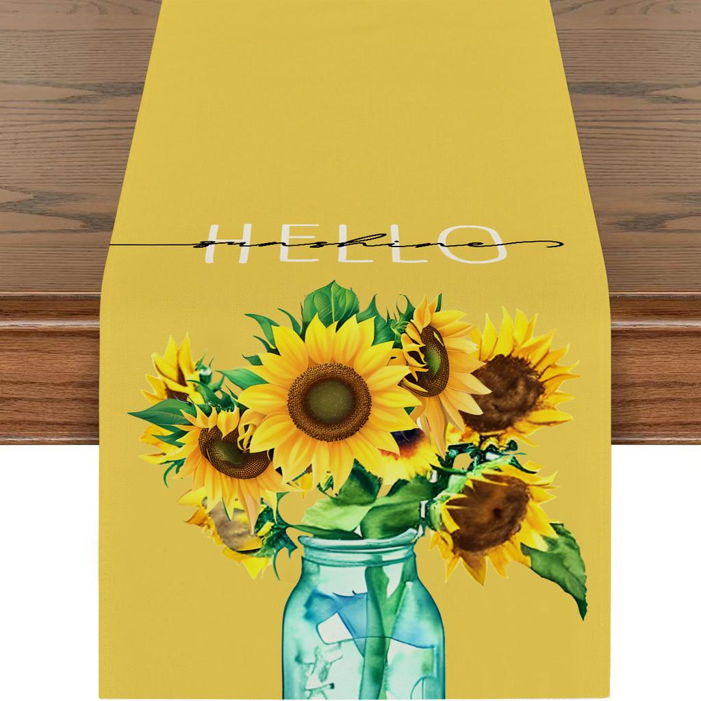 Amazon Temu Popular Summer Independence Day Sunflower Print Decorative Linen Table Flag Table Cloth