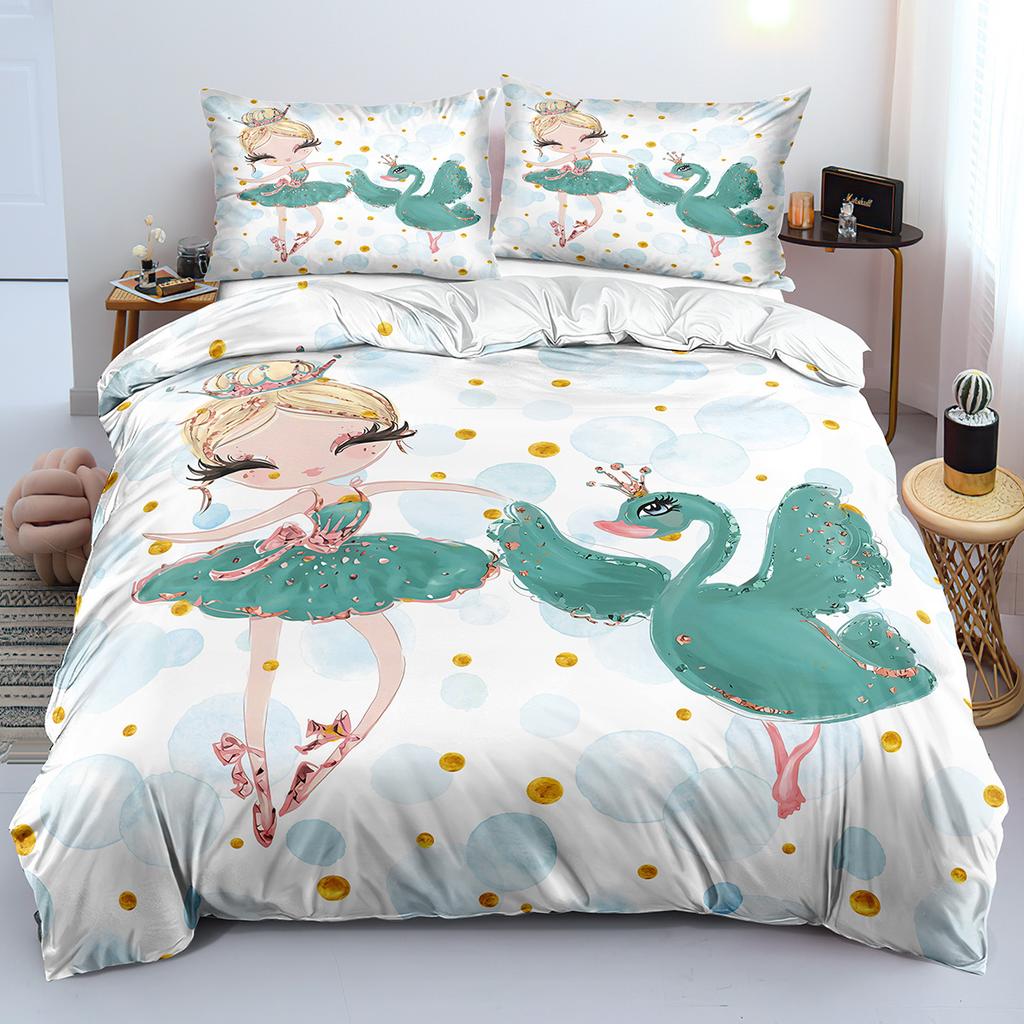 Комплект пододеяльника с наволочкой с 3D-принтом «Прекрасный лебедь и балерины», Мультяшные пододеяльники для мальчиков, девочек и на молнии