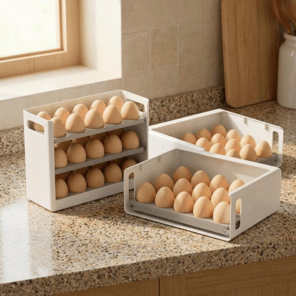 Plastic Flip-top Egg Storage Box Anti-drop Egg Storage Tray 3 Tiers Egg Storage Box Refrigerator