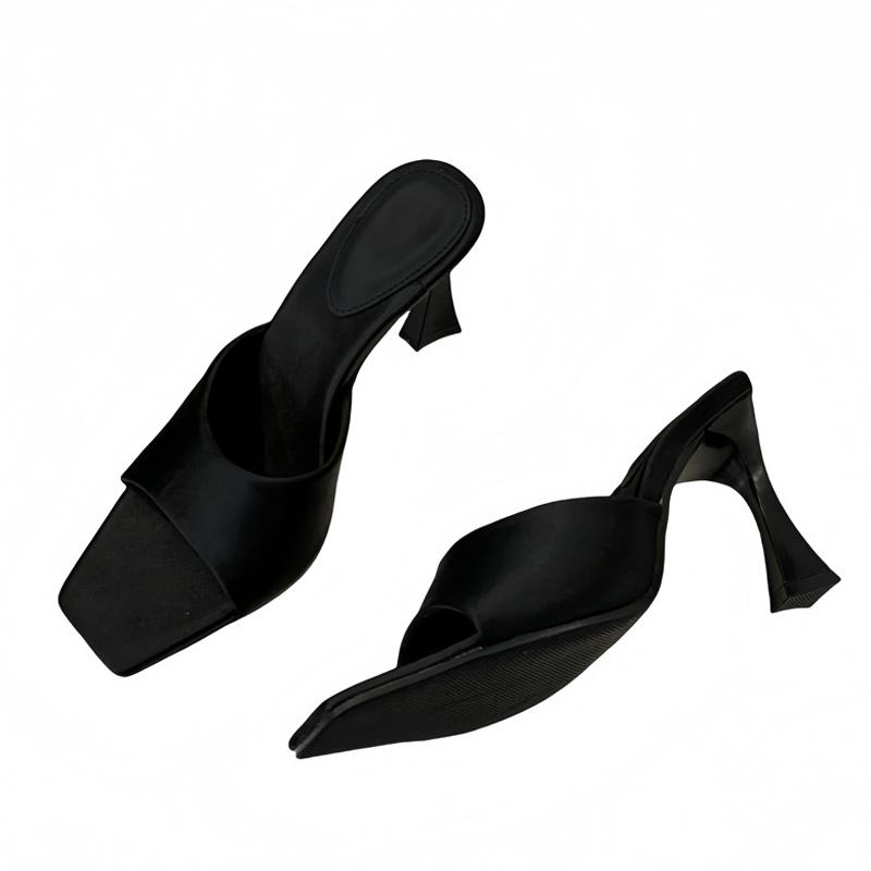 Liyke Высококачественные удобные шелковые женские тапочки с широким квадратным носком, сандалии, необычные каблуки, мюли, летние туфли для вечеринок, коричневые