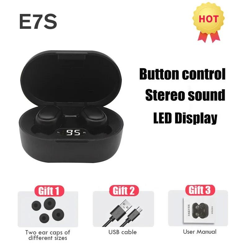 E7S TWSWireless Bluetooth Earphones HiFi Stereo Noise Cancelling Sport Mini Earbuds Headset with Mic Compatible with Smartphones