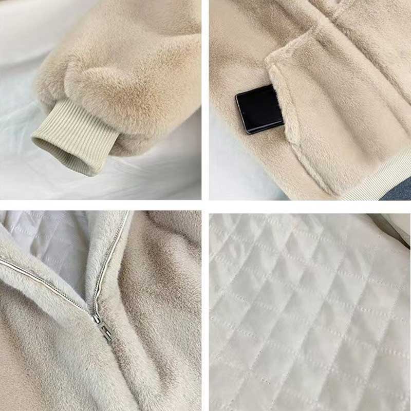 Korean Imitation Rex Rabbit Fur Coats Female Winter Warm Long Thickened Hooded Lamb Wool Cashmere Coat