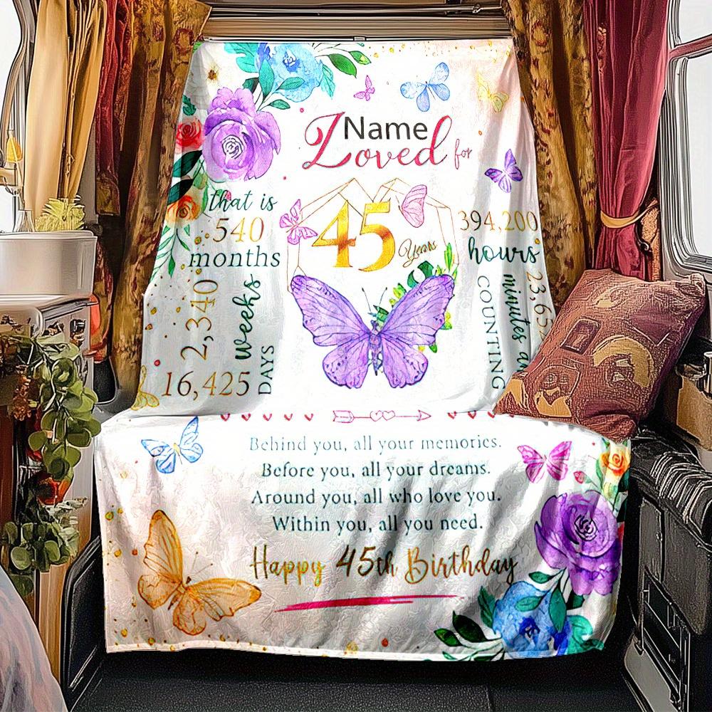 45Th Birthday Blanket Personalized Name Soft Comfortable Stylish Blanket Car Blanket Perfect For Travel Camping Outdoor Home Suitable For All Seasons