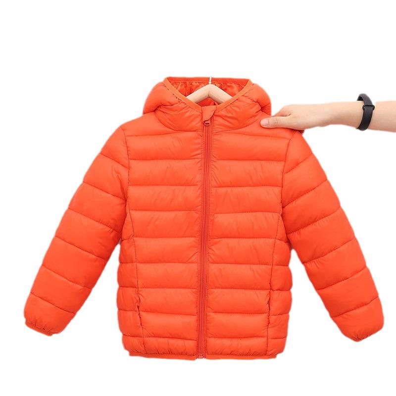 Autumn/Winter Solid Color Hooded Children's Down Cotton Jacket - Lightweight and Warm for Boys & Girls.