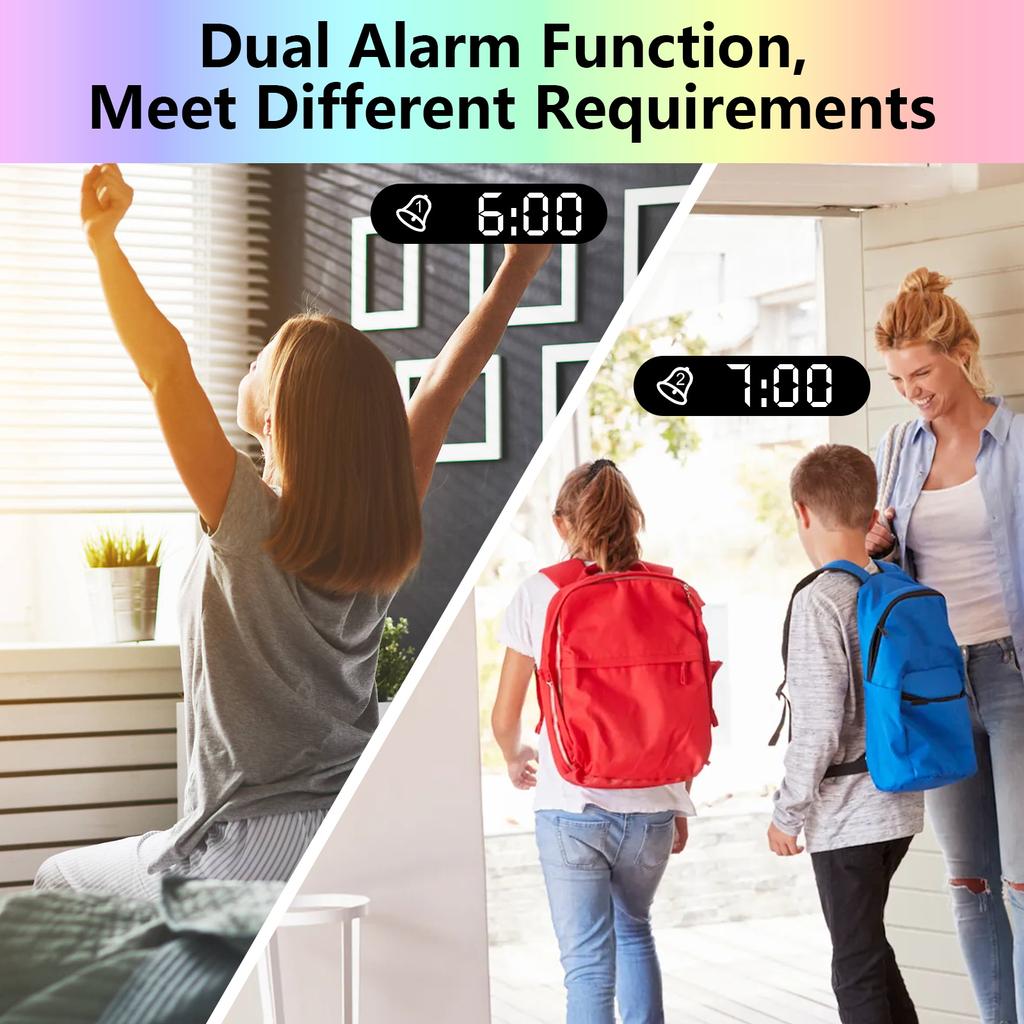 Digital 180 Degrees Projection Alarm Clock with Dynamic RGB Light Brightness Adjustable Snooze Dual Alarm