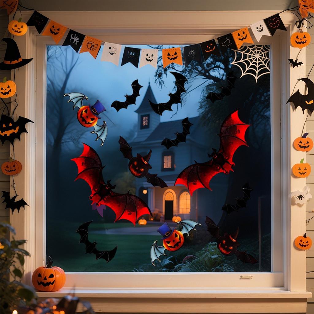 12 Pieces Of Colorful Three-DimensionalBat Halloween Sticker Decoration Stickers, Party Decoration Wall Stickers