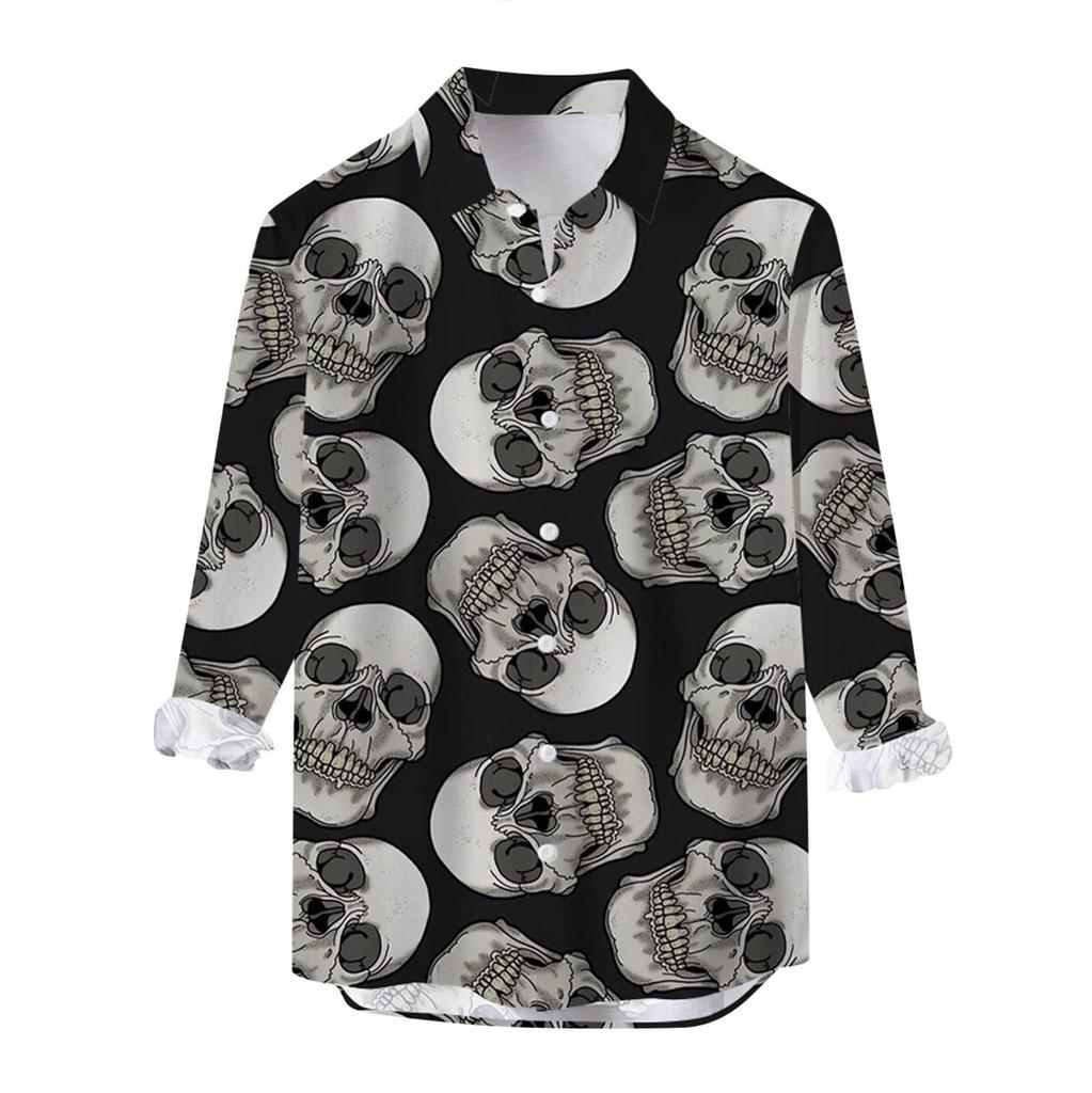 Мужская рубашка на Хэллоуин с тыквой, приталенная рубашка на пуговицах с длинным рукавом, забавная гавайская пляжная рубашка, тематическая одежда для вечеринок