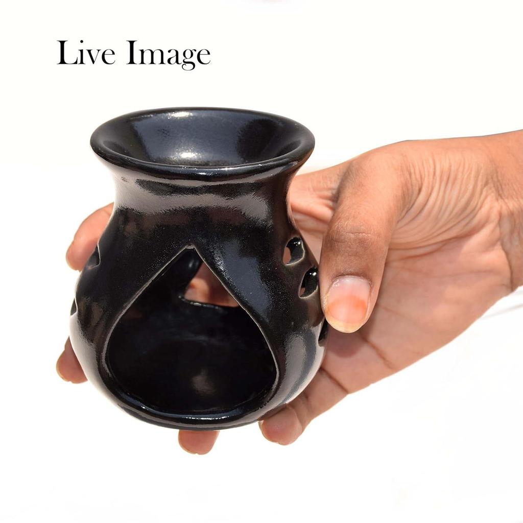 Ceramic Clay Candle Operated Aroma Burner (Black; 9 Cm)