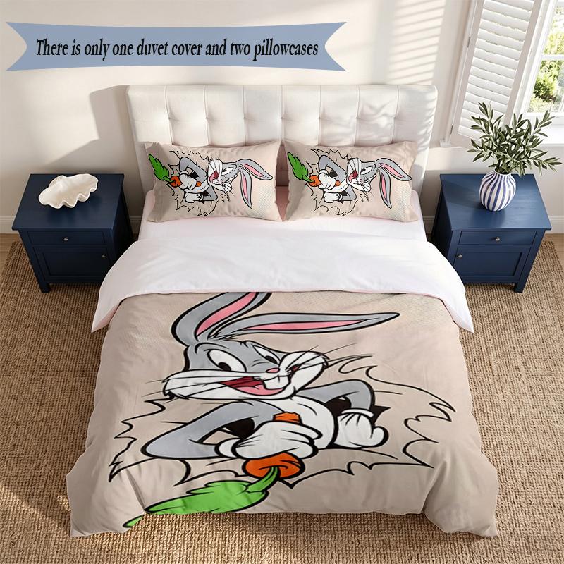 Bugs Bunny 3‑Piece Bedding Set Soft Microfiber Duvet Cover Pillowcases Comfortable Bed Linen for Bedroom Decoration