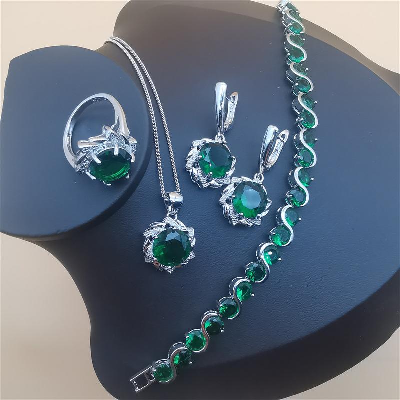 Комплекты украшений из натурального циркона, серебро 925 пробы, женские свадебные украшения, серьги, браслеты, кольца, комплект с подвеской и ожерельем