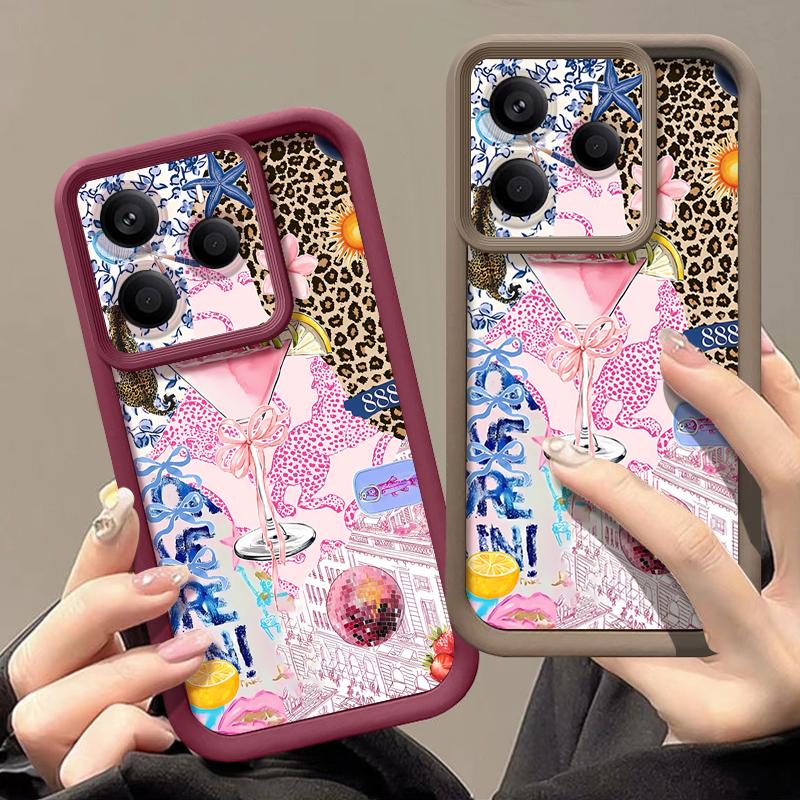 Pink Goblet Bowknots Disco Ball Pattern Case For Xiaomi Redmi Note 14 13 Pro 5G 4G 12 11 Funda Xiaomi 14T 13T 11T Pro Shockproof Bumper Silicone Cover