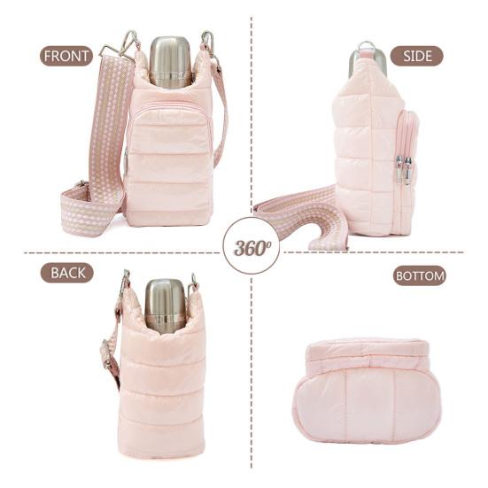 Сумка для бутылки с водой из хлопка с регулируемым ремешком, двумя карманами на молнии, водонепроницаемая, для улицы