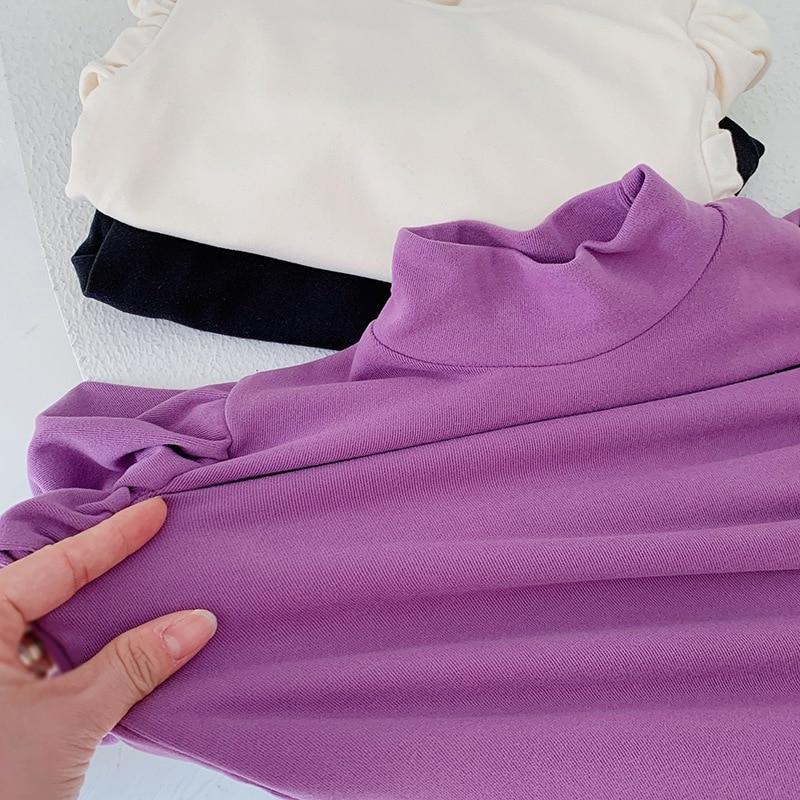 Топ для девочек, базовая рубашка с высоким воротником, однотонная, повседневная, для девочек 4–6 лет