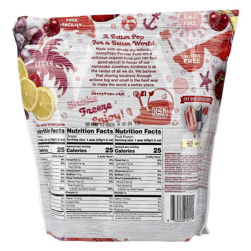 Organic Freezer Pops, Cherry, Grape, Fruit Punch , 24 Count, 1.35 fl oz (40 ml) Each