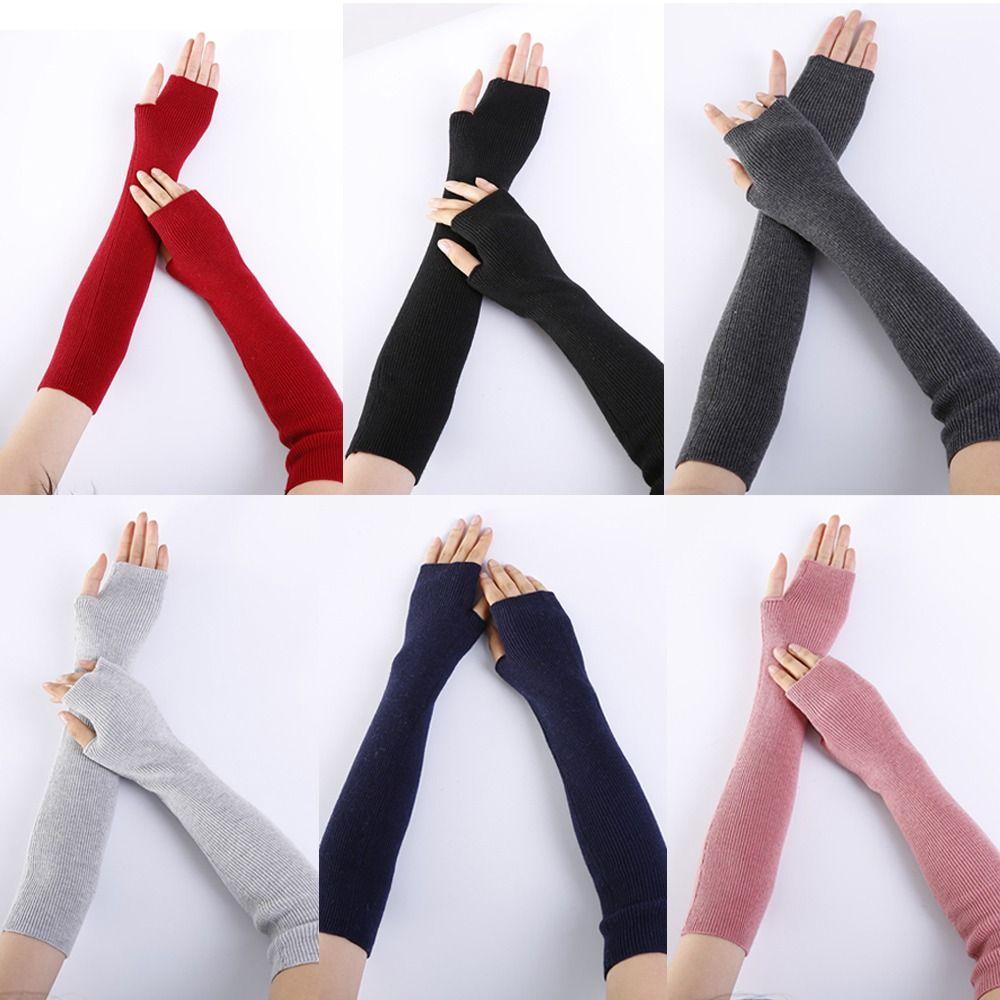 Длинные перчатки без пальцев на запястье, грелки на локтях, варежки, модные вязаные перчатки на открытом воздухе