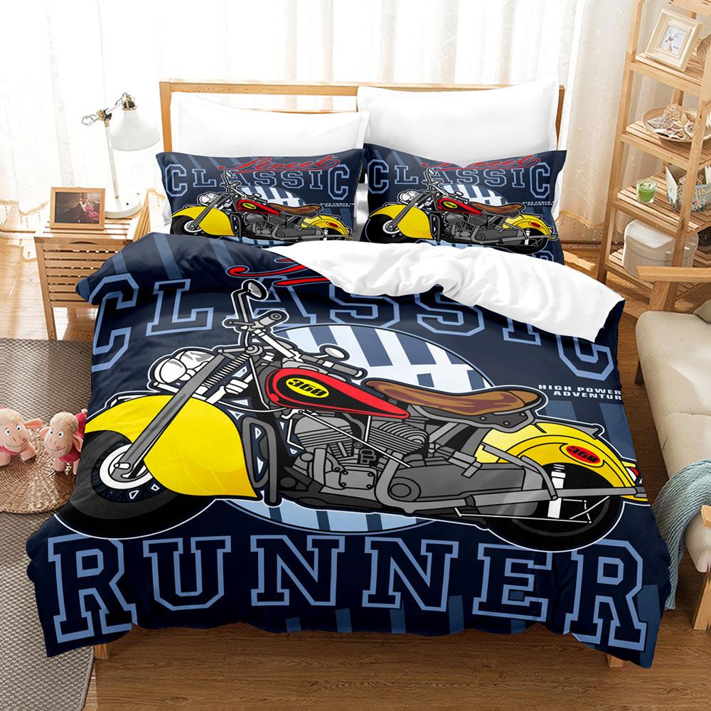 Motorcycle Duvet Cover Set Dirt Bike Extreme Sports Theme for Boy Girl Motocross Racer Polyester Bedding Set King Queen Size