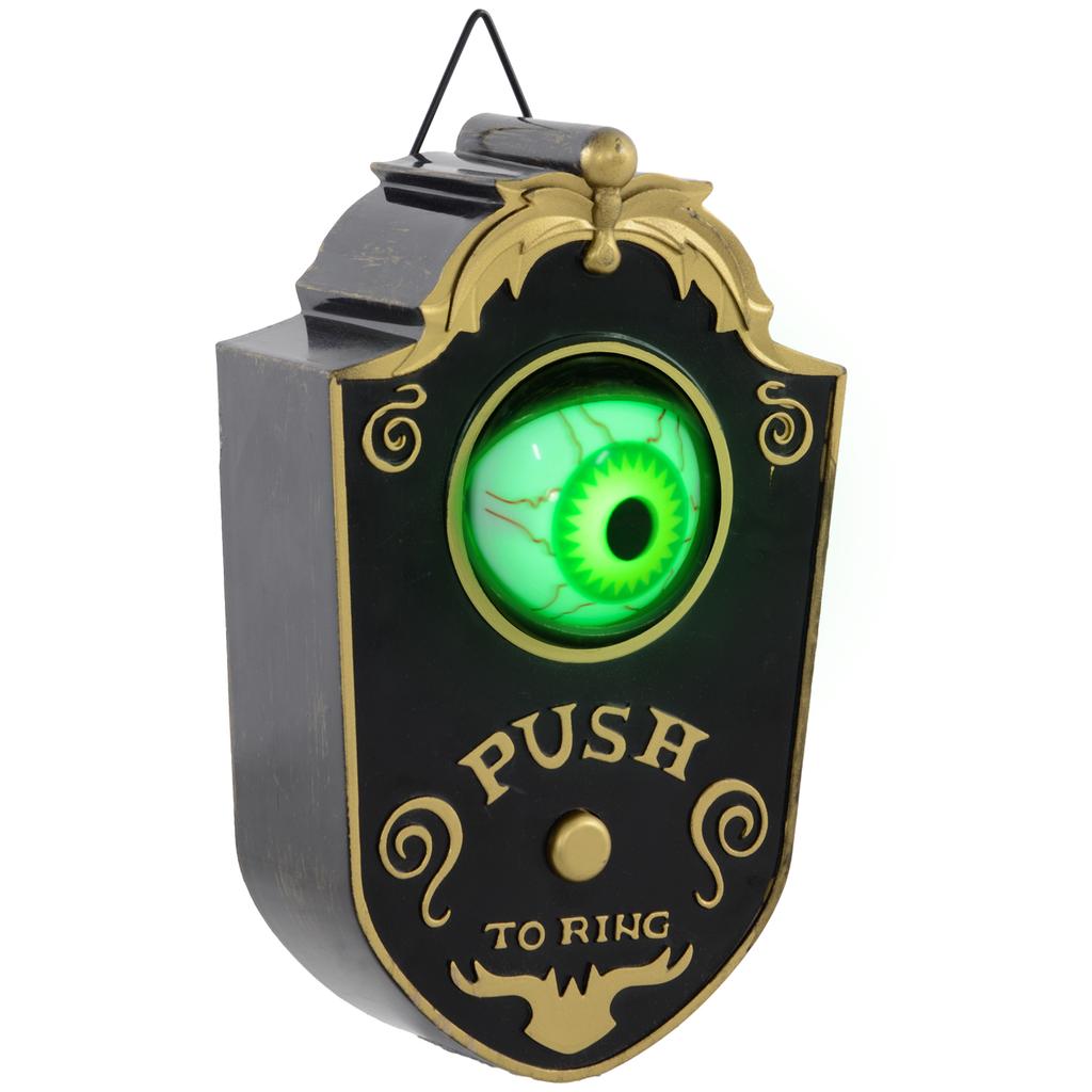 Halloween decoration, doorbell with horror eye, sound & touch sensor, movable, green light