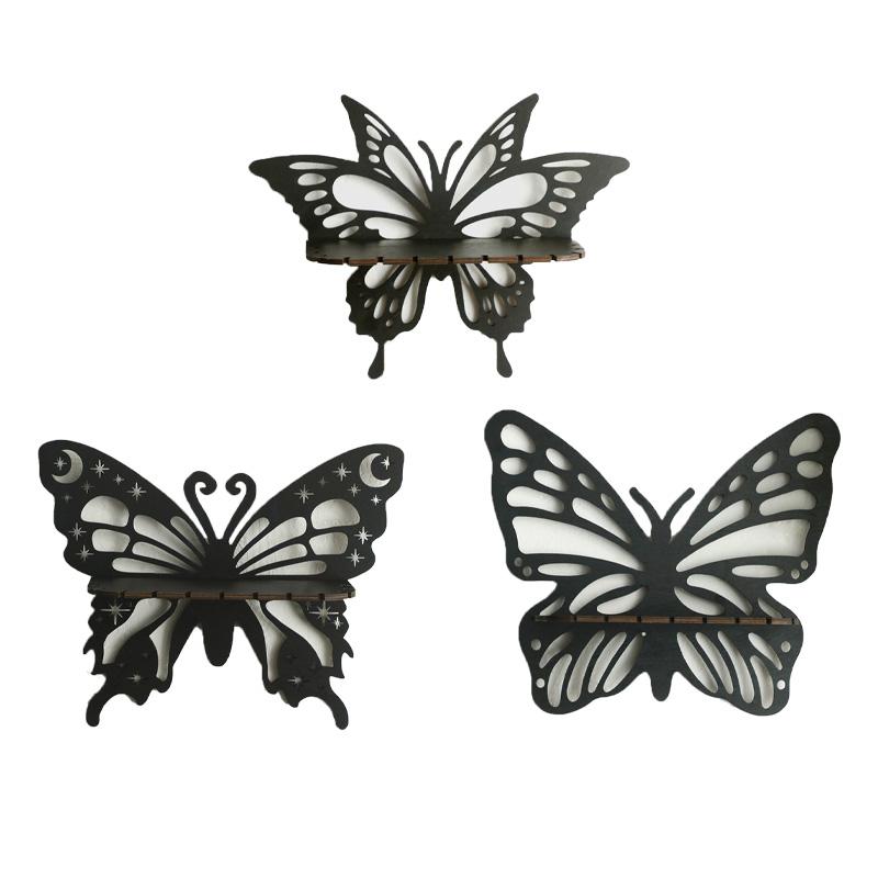 1 шт. черная полая винтажная плавающая бабочка в форме настенного декора, стеллаж для хранения, деревянная полка